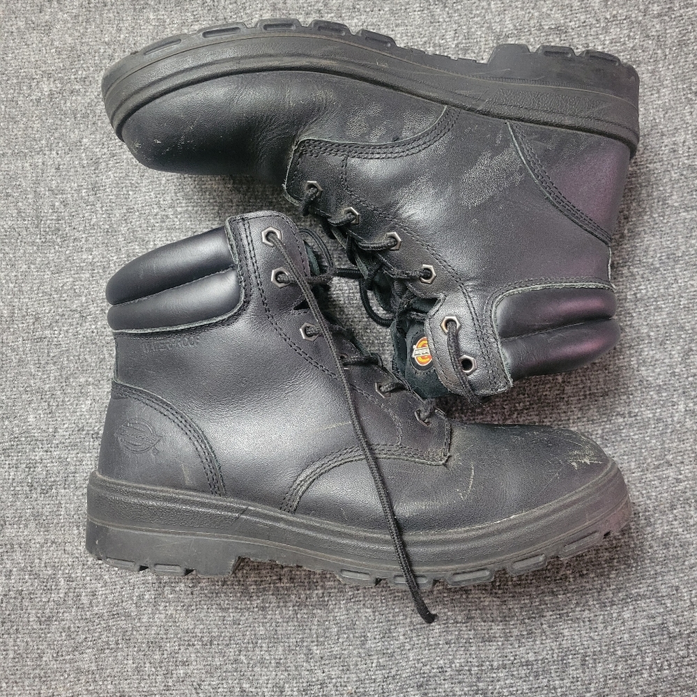 Dickies Leather Work Boots Mens 11 Black Lace Up Water Proof Workwear Fisherman